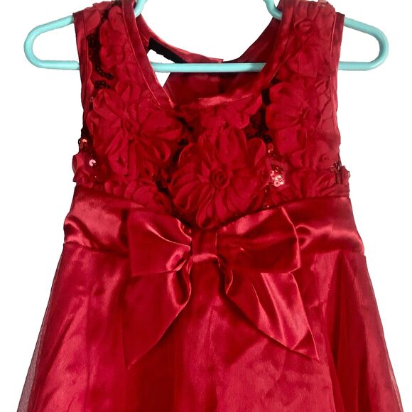 Holiday Editions Girls RED Dress w/Tie, Bow, Ruffles & Sleeveless -Size 4/5 T - Picture 4 of 5